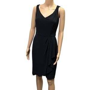 Leslie Fay USA Black V Neck Stretch Sleeveless Zip Back Faux Wrap Dress Womens 4